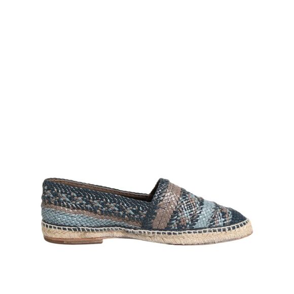 Dolce & Gabbana Blue Gray Woven Leather Buffalo Espadrille Men's Shoes